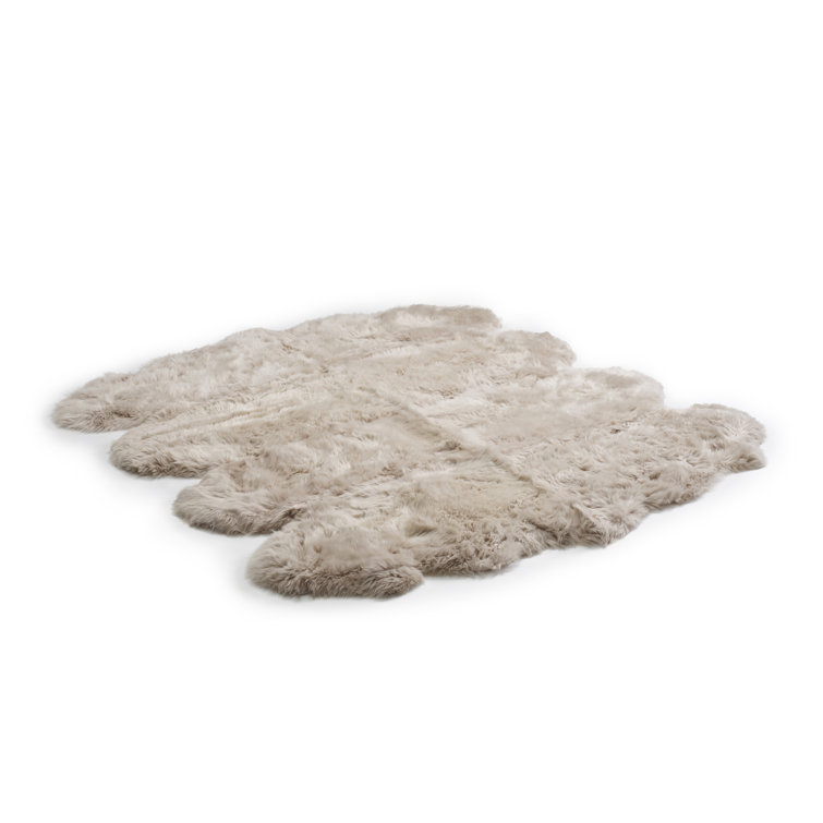 Bowron Sheepskin Solid Colour Machine Woven Sheepskin Beige Area Rug
